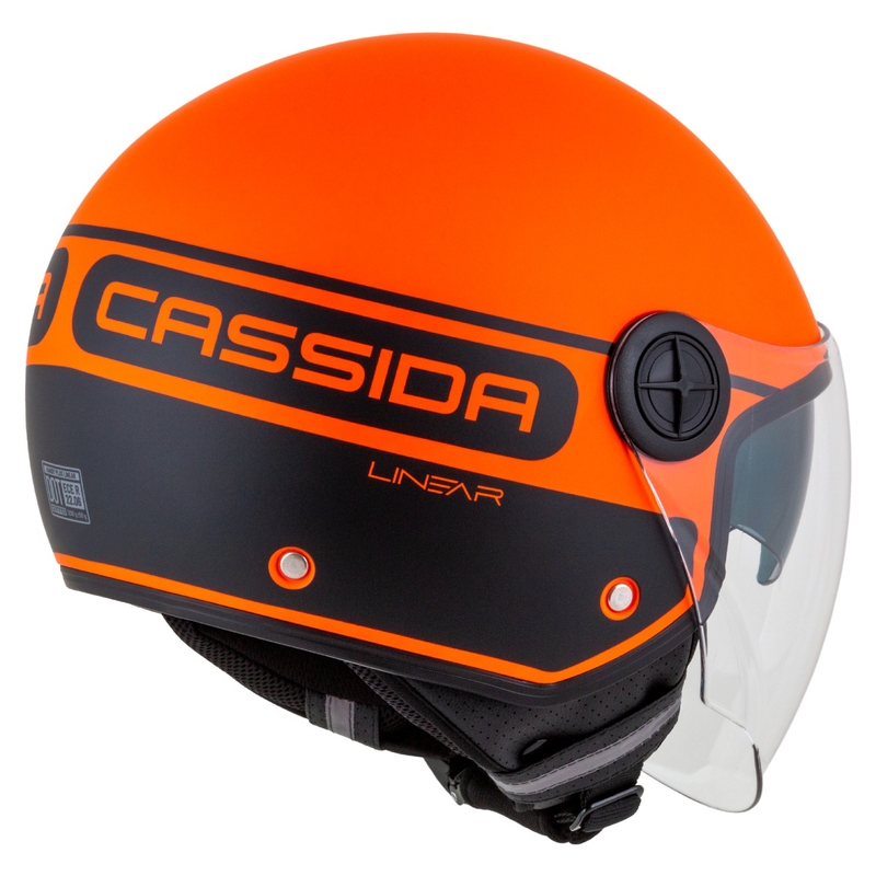 Cassida Handy Plus Linear atvērtā moto ķivere oranži melna