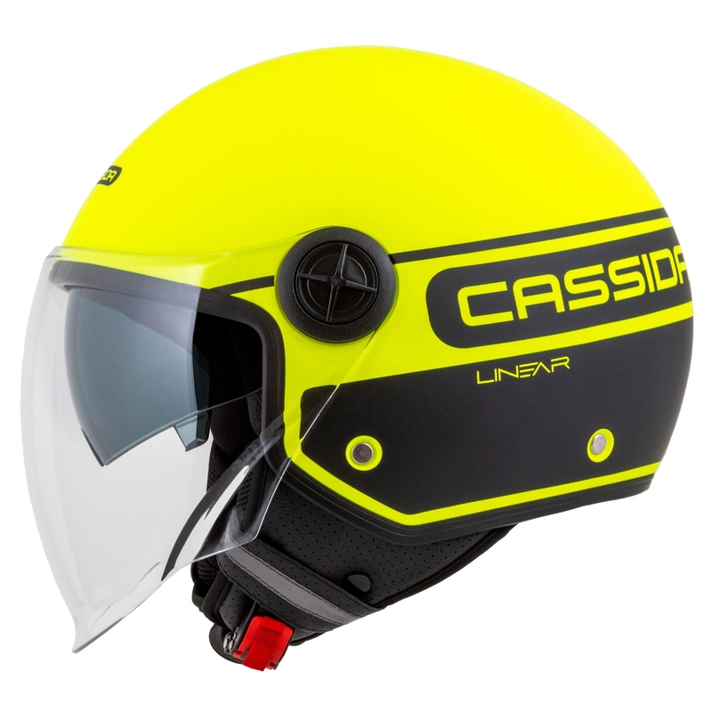 Cassida Handy Plus Linear fluo dzelteni melna atvērta moto ķivere