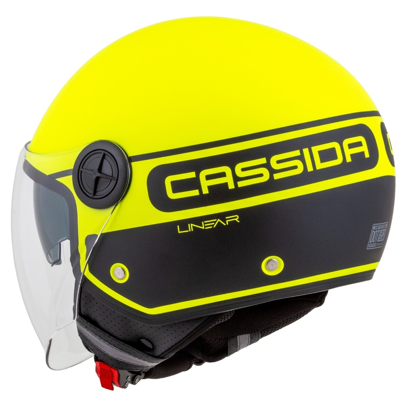 Cassida Handy Plus Linear fluo dzelteni melna atvērta moto ķivere