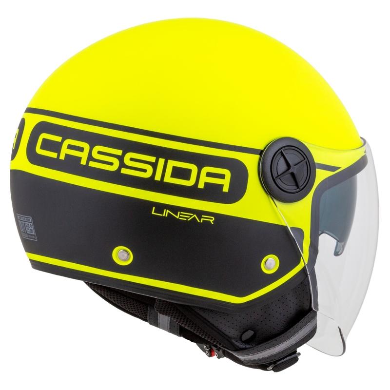 Cassida Handy Plus Linear fluo dzelteni melna atvērta moto ķivere