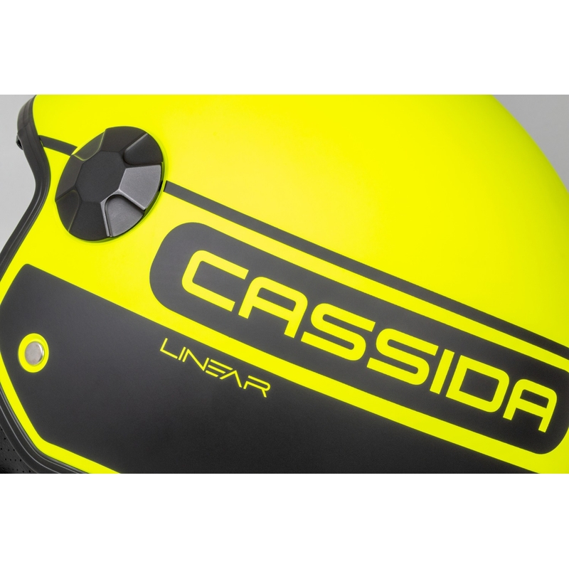 Cassida Handy Plus Linear fluo dzelteni melna atvērta moto ķivere