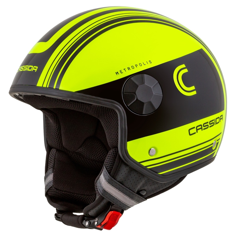 Cassida Handy Metropolis Safety fluo dzeltenā- melnā-atstarojošā pelēkā atvērta motociklu ķivere