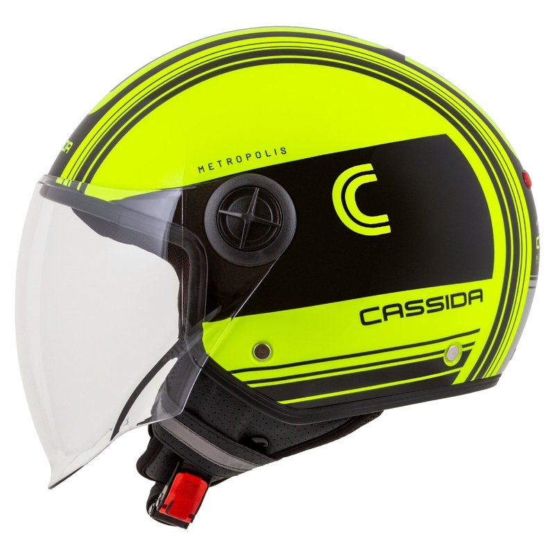 Cassida Handy Metropolis Safety fluo dzeltenā- melnā-atstarojošā pelēkā atvērta motociklu ķivere
