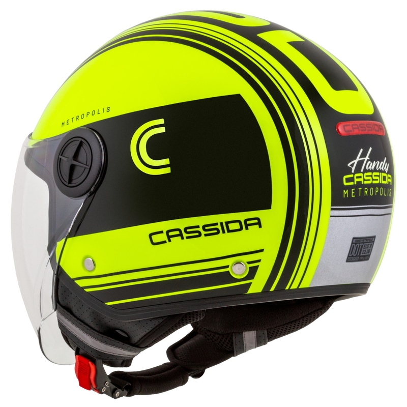 Cassida Handy Metropolis Safety fluo dzeltenā- melnā-atstarojošā pelēkā atvērta motociklu ķivere
