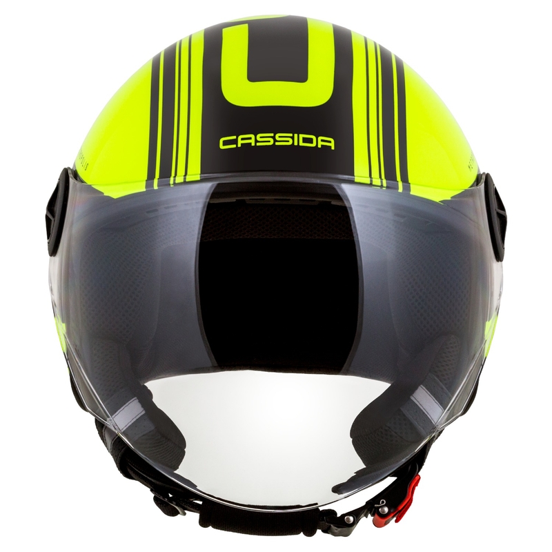 Cassida Handy Metropolis Safety fluo dzeltenā- melnā-atstarojošā pelēkā atvērta motociklu ķivere