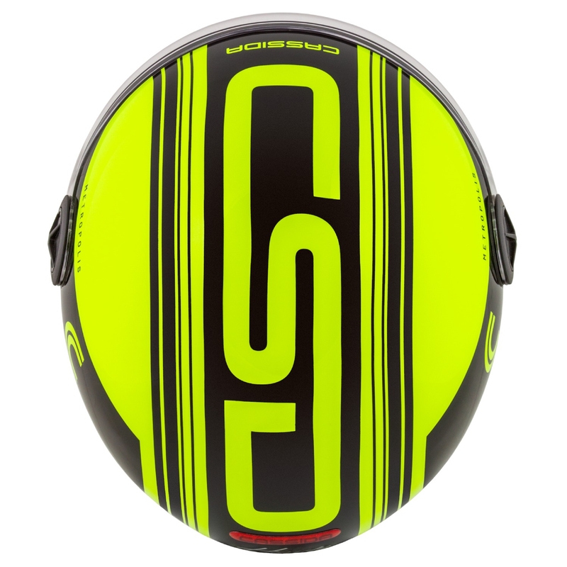 Cassida Handy Metropolis Safety fluo dzeltenā- melnā-atstarojošā pelēkā atvērta motociklu ķivere