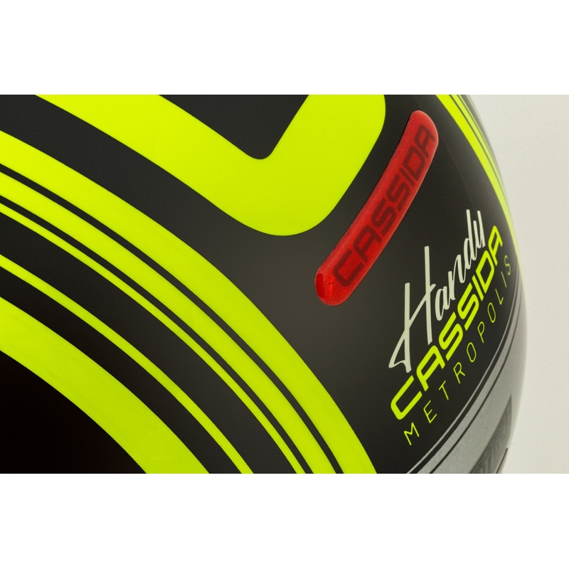 Cassida Handy Metropolis Safety fluo dzeltenā- melnā-atstarojošā pelēkā atvērta motociklu ķivere