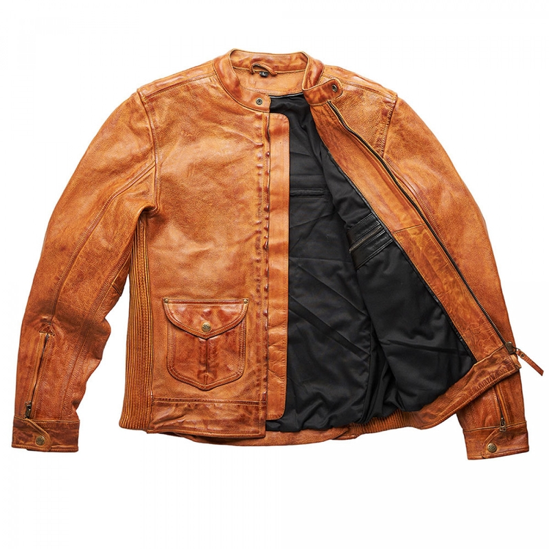 Degviela Bourbon Brown Ādas motocikla jaka izpārdošana