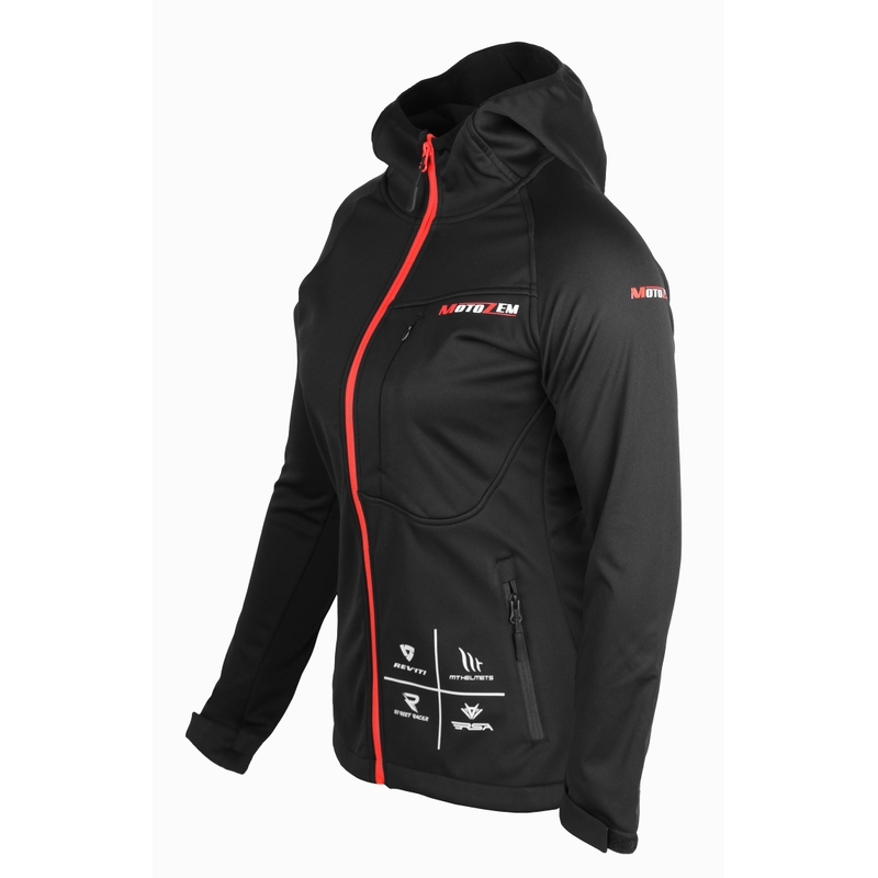 Sieviešu MotoZem Racing Team melnā un sarkanā softshell jaka