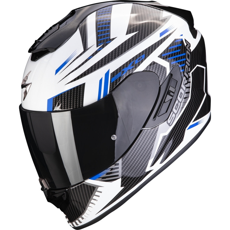Integrēta motocikla ķivere Scorpion EXO-1400 EVO Air Shell balts-zils