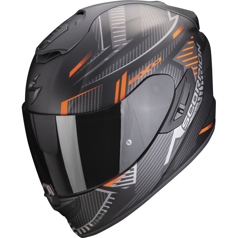 Integrēta motocikla ķivere Scorpion EXO-1400 EVO Air Shell melna-oranža matēta