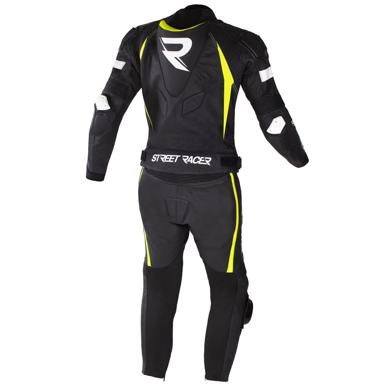 Street Racer Fast Track 2 melns-balts-fluo dzeltens motocikla kombinezons izpārdošana