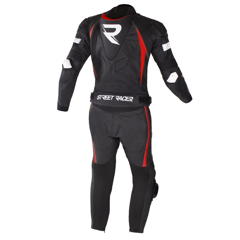 Street Racer Fast Track 2 melns, balts un sarkans motocikla kombinezons izpārdošana