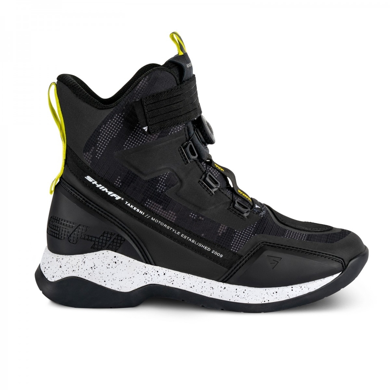 Shima Takeshi melni kamuflāžas un fluo dzelteni motocikla zābaki
