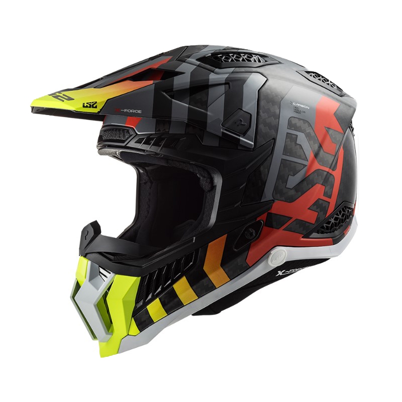 Motokrosa ķivere LS2 MX703 C X-Force Barrier H-V melns-pelēks-sarkans-dzeltens