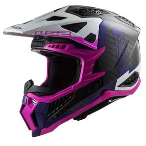 Motokrosa ķivere LS2 MX703 C X-Force Victory melns-balts-violeti-rozā