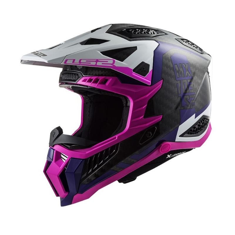 Motokrosa ķivere LS2 MX703 C X-Force Victory melns-balts-violeti-rozā