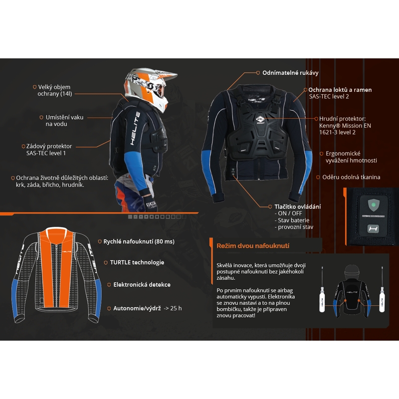 Motociklu drošības spilvens HELITE Gaisa spilvens Off Road Dakar