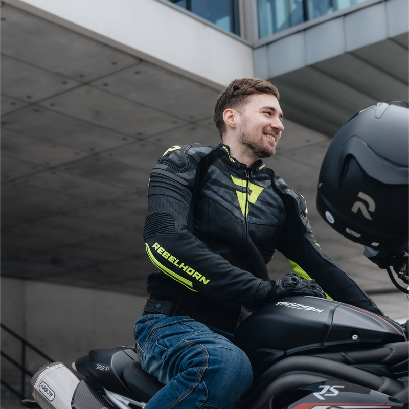 Rebelhorn Vandal Melna-fluo dzeltena ādas motocikla jaka izpārdošana