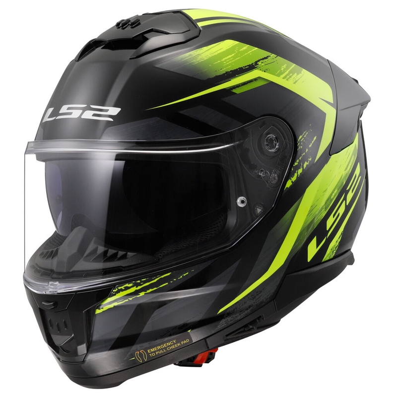 LS2 FF808 Stream II Fury melns-fluo dzeltens integrālā motocikla ķivere