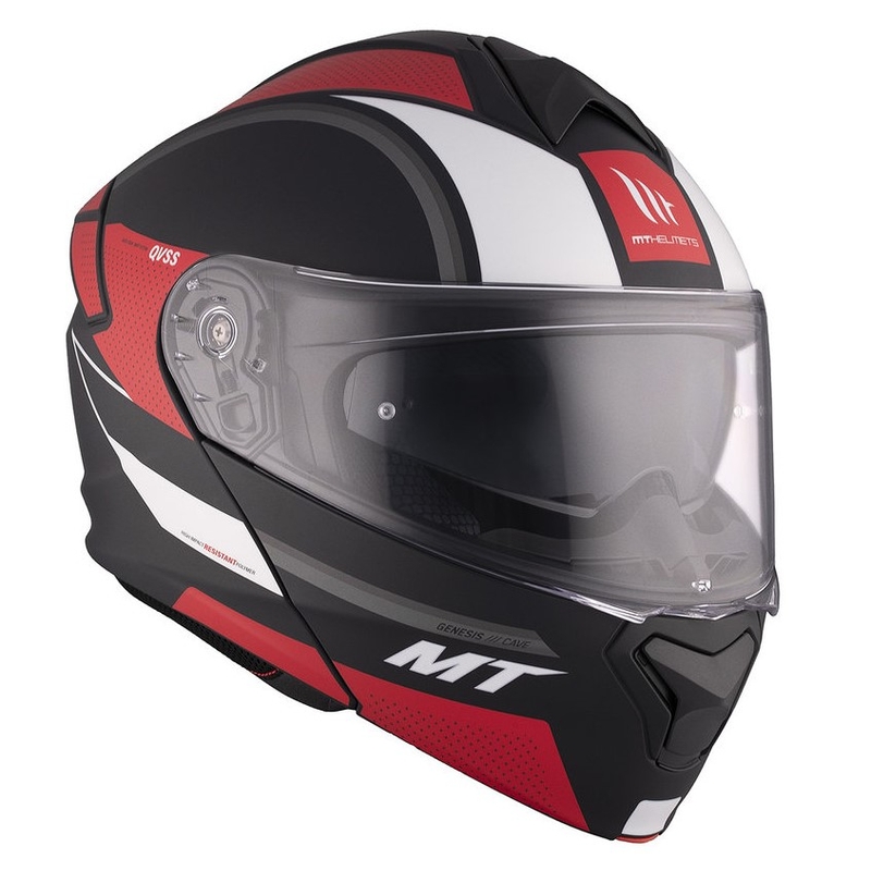 MT Genesis SV Cave A5 melnbaltsarkana matēta flip-up moto ķivere