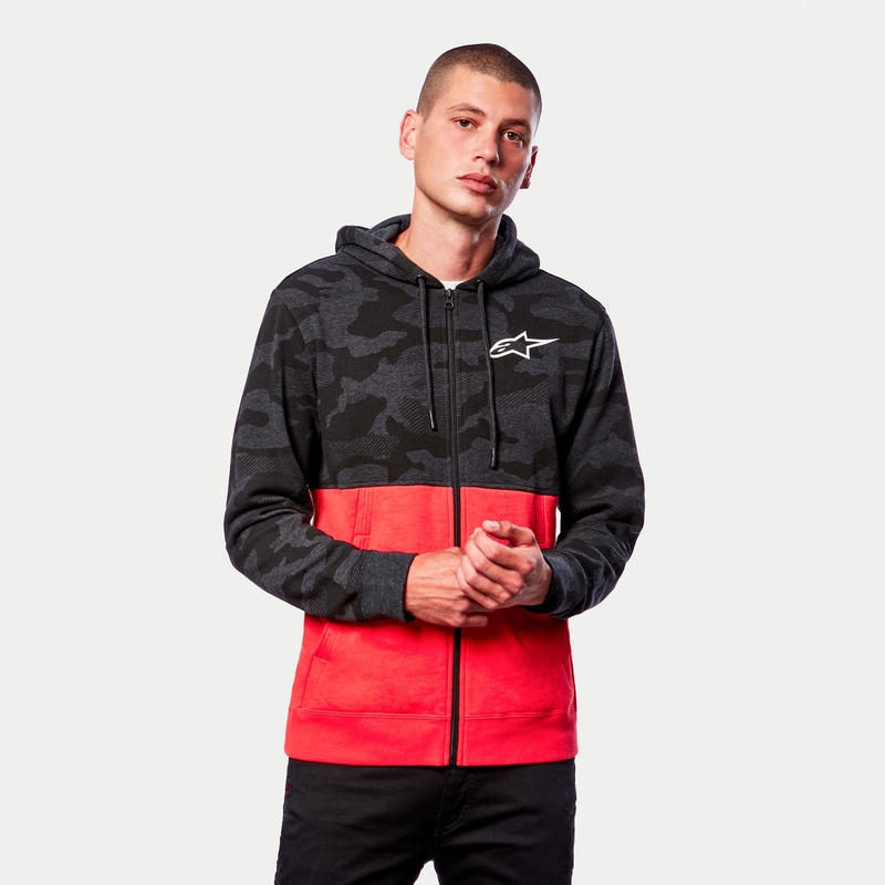 Mikina Alpinestars Camo Block Hoodie šedá camo-červená fluo