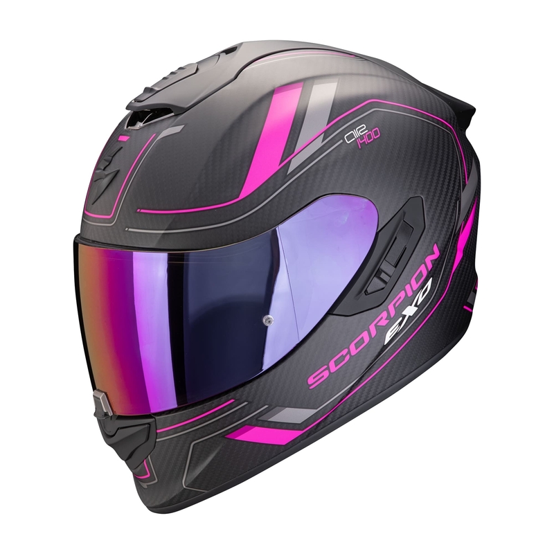 Integrēta moto ķivere Scorpion EXO-1400 EVO II CARBON AIR MIRAGE matēts melns-rozā krāsā izpārdošana