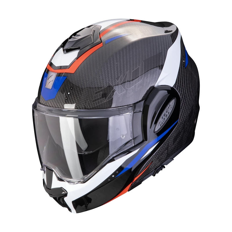 Saliekamā motocikla ķivere Scorpion EXO-TECH EVO CARBON ROVER melns-arkans-zils izpārdošana