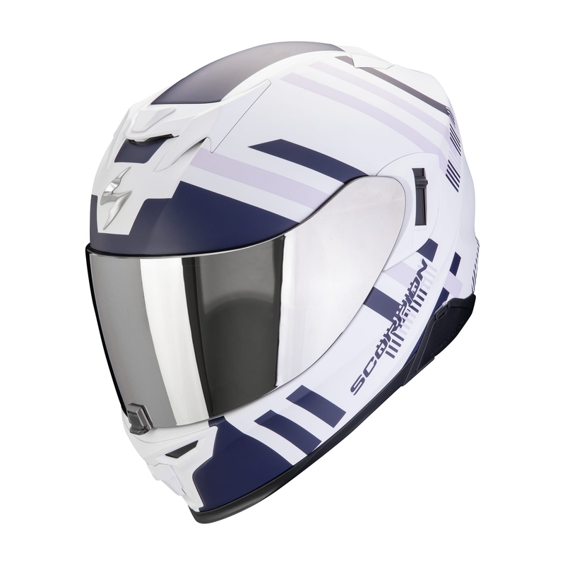 Integrēta moto ķivere Scorpion EXO-520 EVO AIR BANSHEE matēta balta-zilā-violetā krāsā izpārdošana