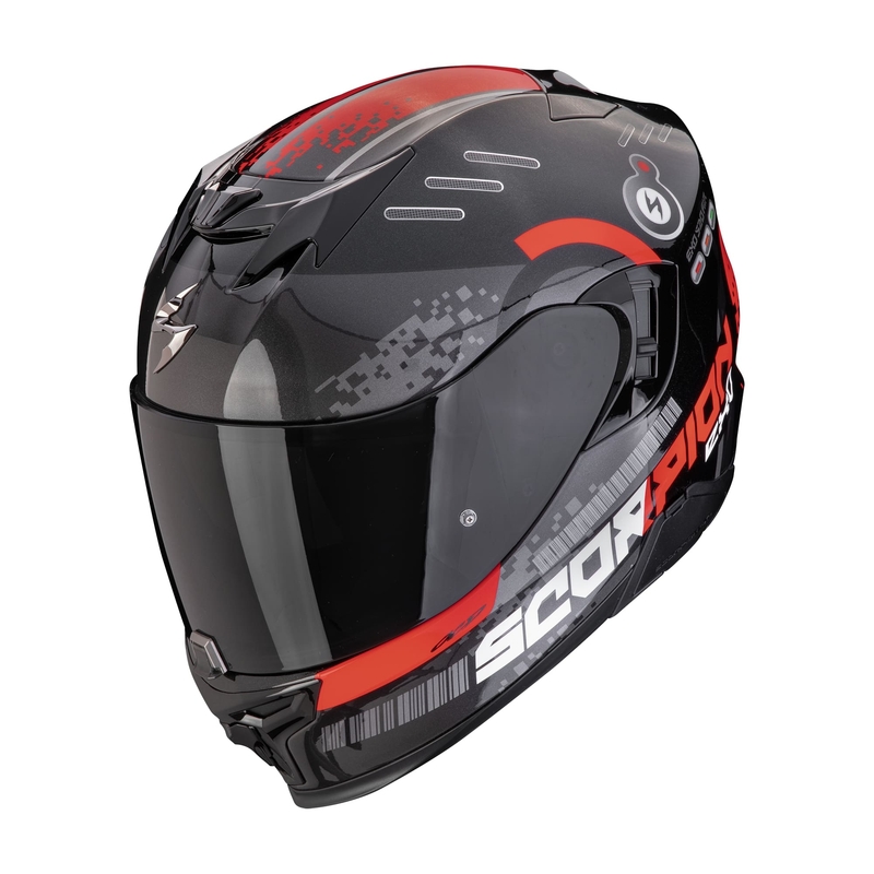 Integrēta moto ķivere Scorpion EXO-520 EVO AIR TITAN metāliska melna-sarkana izpārdošana