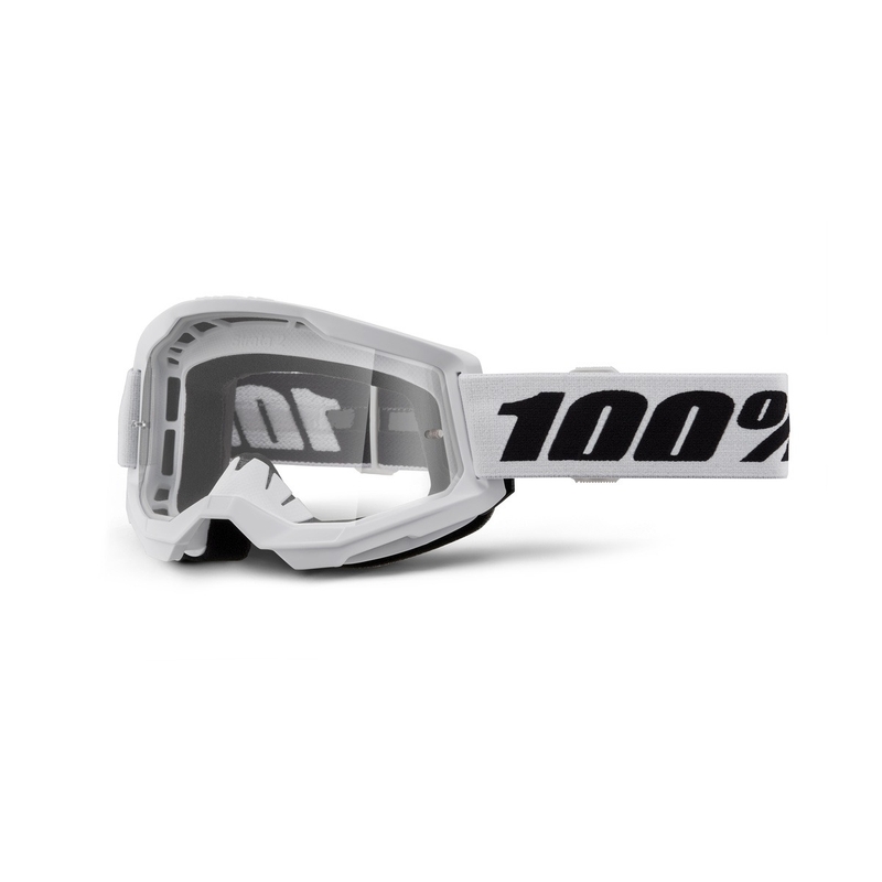 Motokrosa brilles 100% STRATA 2 Jaunas baltas (caurspīdīgs pleksi)
