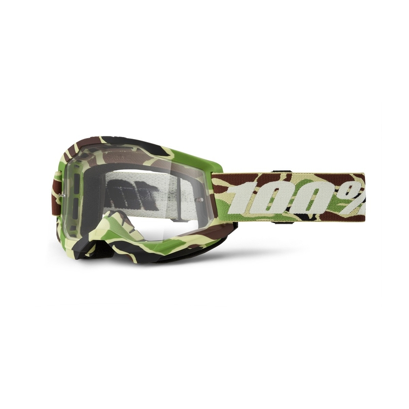 Motokrosa brilles 100% STRATA 2 New War Camo green (caurspīdīgs pleksi)