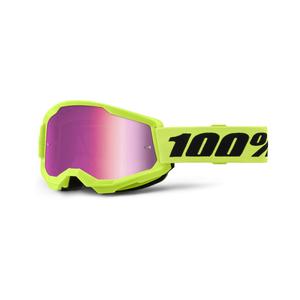 Motokrosa brilles 100% STRATA 2 New fluo yellow (rozā pleksi)