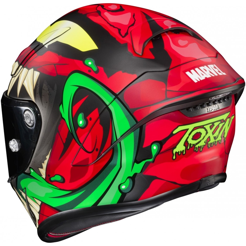 Integrēta moto ķivere HJC RPHA 1 Toxin Marvel MC1SF sarkanā-pelēkā-zaļā krāsā izpārdošana
