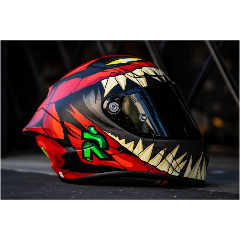 Integrēta moto ķivere HJC RPHA 1 Toxin Marvel MC1SF sarkanā-pelēkā-zaļā krāsā izpārdošana