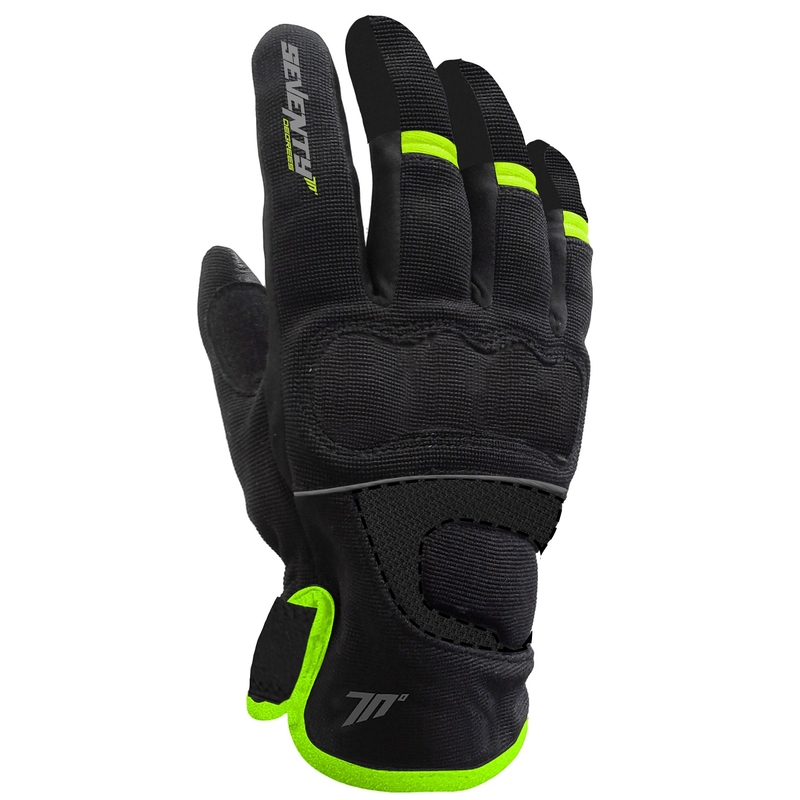 Sieviešu motocikla cimdi SEVENTY DEGREES SD-C45 melni-fluo dzeltens