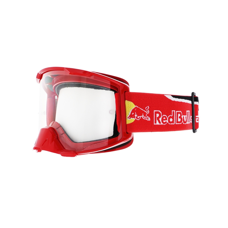 Motokrosa brilles Red Bull Spect STRIVE S sarkanas ar caurspīdīgu lēcu