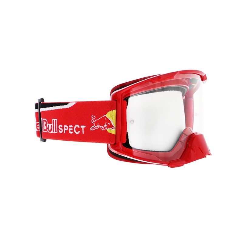 Motokrosa brilles Red Bull Spect STRIVE S sarkanas ar caurspīdīgu lēcu