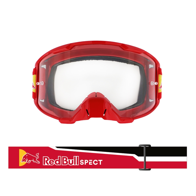 Motokrosa brilles Red Bull Spect STRIVE S sarkanas ar caurspīdīgu lēcu