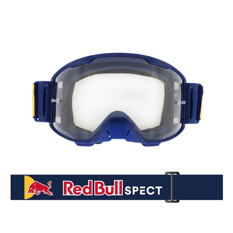 Motokrosa brilles Red Bull Spect STRIVE S tumši zilas ar caurspīdīgu lēcu