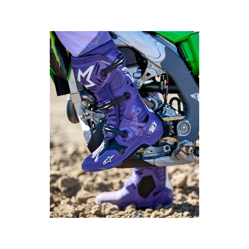 Alpinestars Tech 10 motociklu zābaki violeti-melni-balti