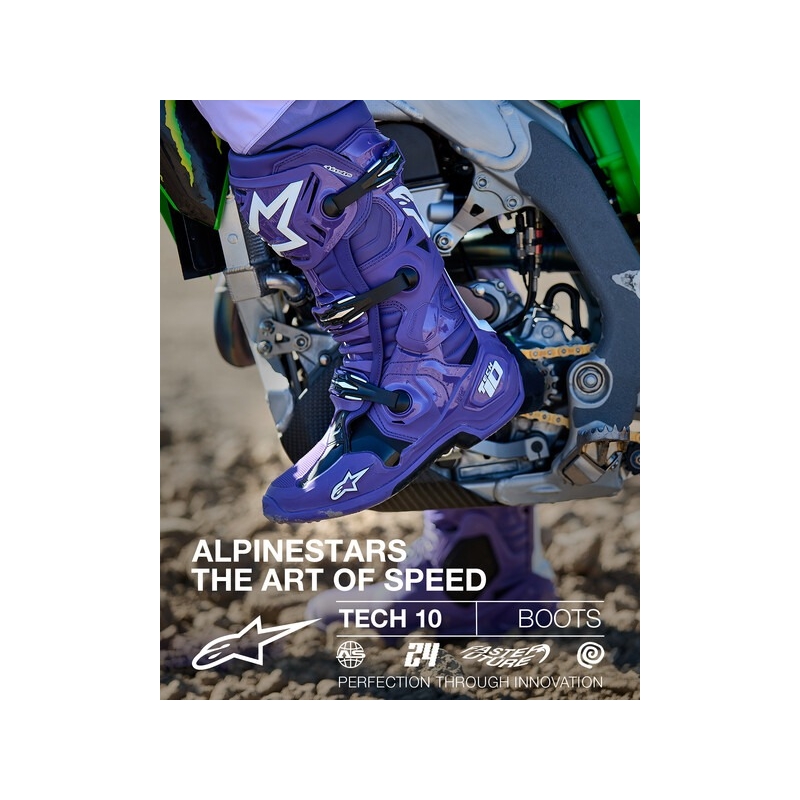 Alpinestars Tech 10 motociklu zābaki violeti-melni-balti