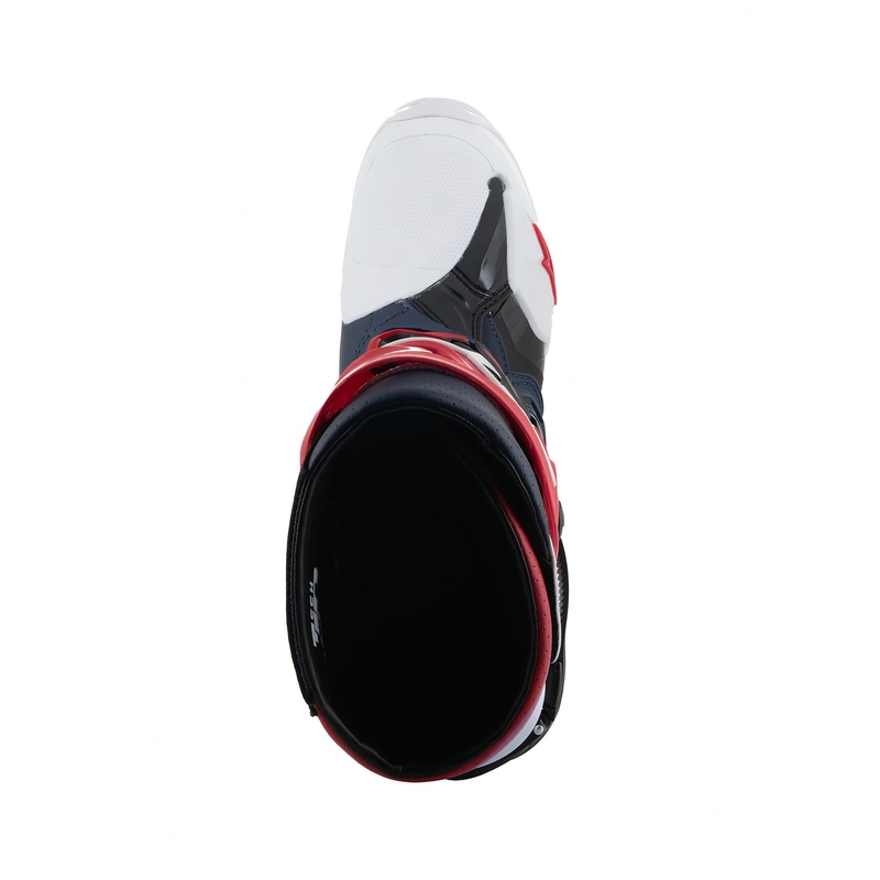 Alpinestars Tech 10 Supervented perforēti tumši zili-balti-sarkani-violeti motocikla zābaki