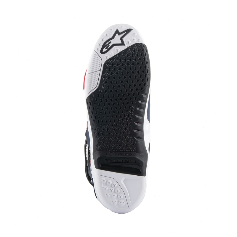 Alpinestars Tech 10 Supervented perforēti tumši zili-balti-sarkani-violeti motocikla zābaki