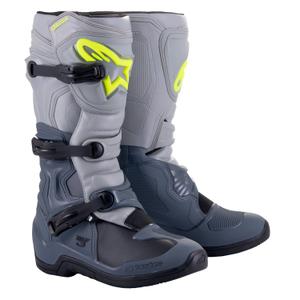 Alpinestars Tech 3 gaiši pelēki-melni-fluo dzelteni motocikla zābaki