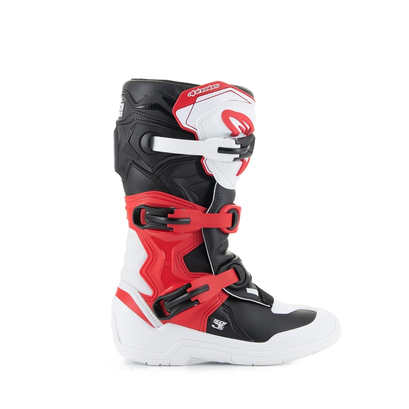 Alpinestars Tech 3S jauniešu balti un sarkani motociklu zābaki bērniem