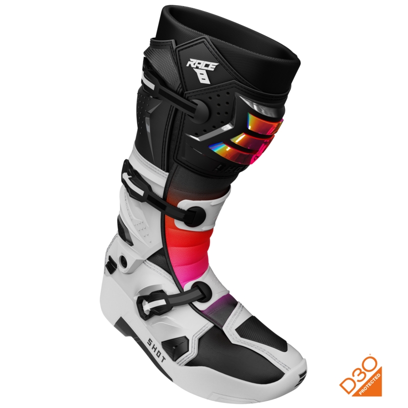 Shot Race 8 Holographic White-Black-Pink Motociklu zābaki