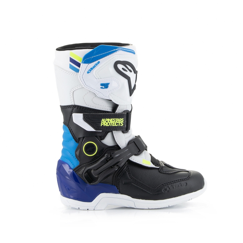 Alpinestars Tech 3S Kids balti-melni-zili motocikla zābaki