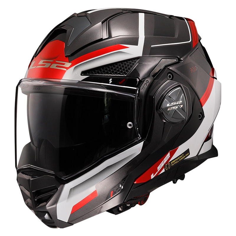 LS2 FF901 Advant X Spectrum melnā-baltā-sarkanā flip-up moto ķivere