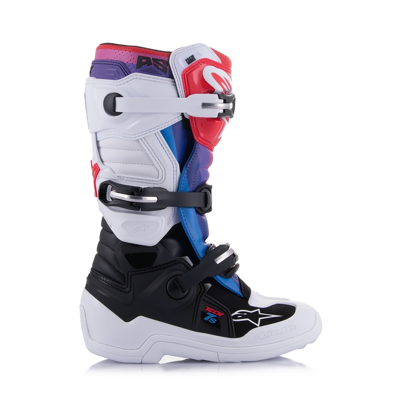 Alpinestars Tech 7 S bērnu motokrosa zābaki balti-melni-melni-arkani-zili-violeti